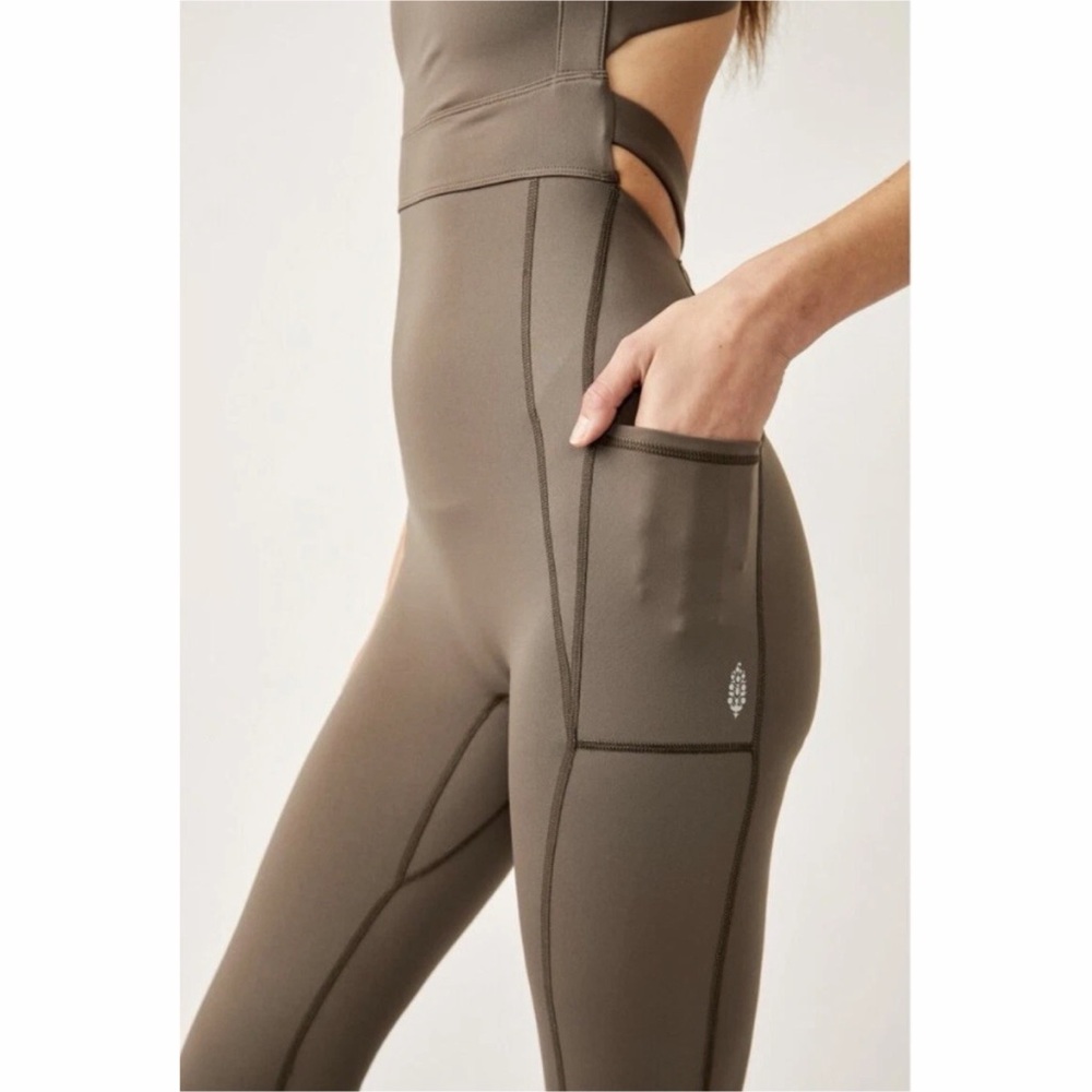 Free People FP Movement My High One Piece Jumpsuit Bodysuit Charcoal Brown - Picture 4 of 13